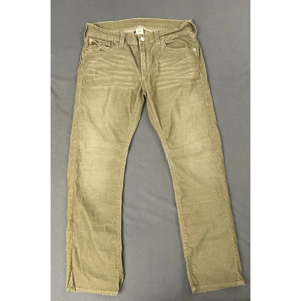 True Religion Men's Straight Jeans Ricky Corduroy Khaki Sz 36X32